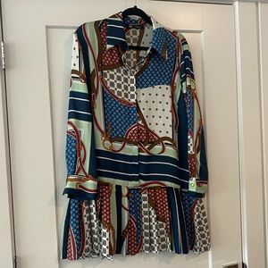 Zara Chain Print Collared Pleated Mini Dress